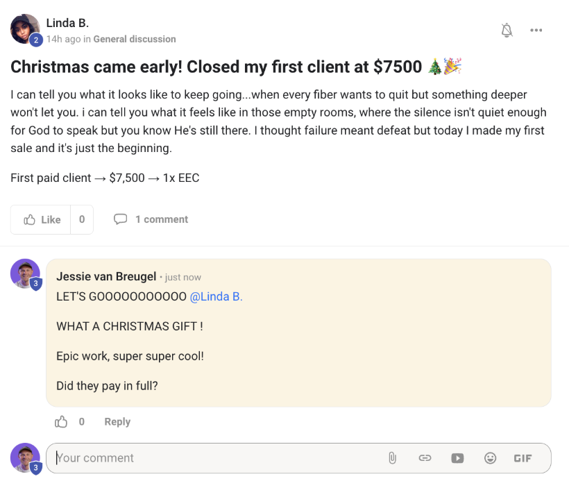 Community post: closed first client at $7,500