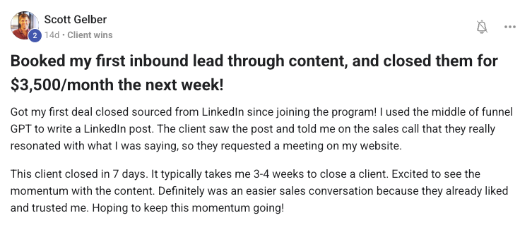 Community post: signed 3 new clients in 2 weeks